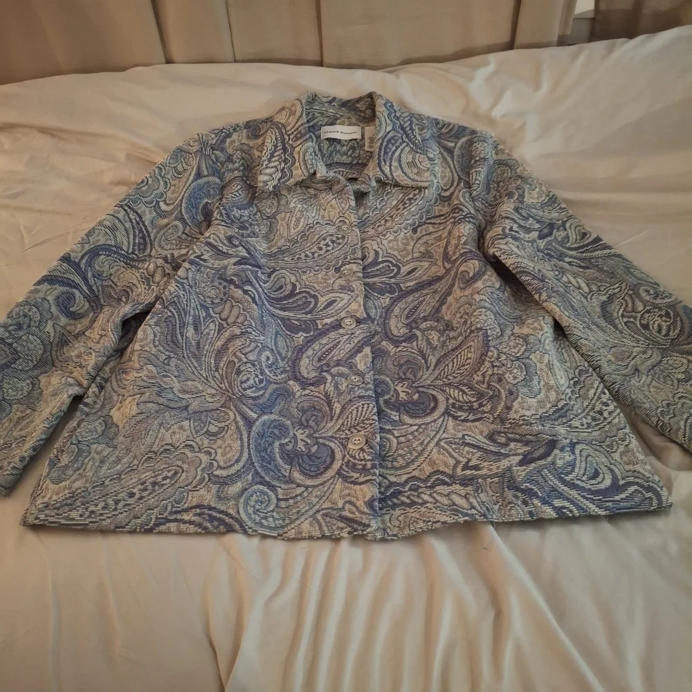 Alfred Dunner Women's Blue and Cream Tapestry Jacket